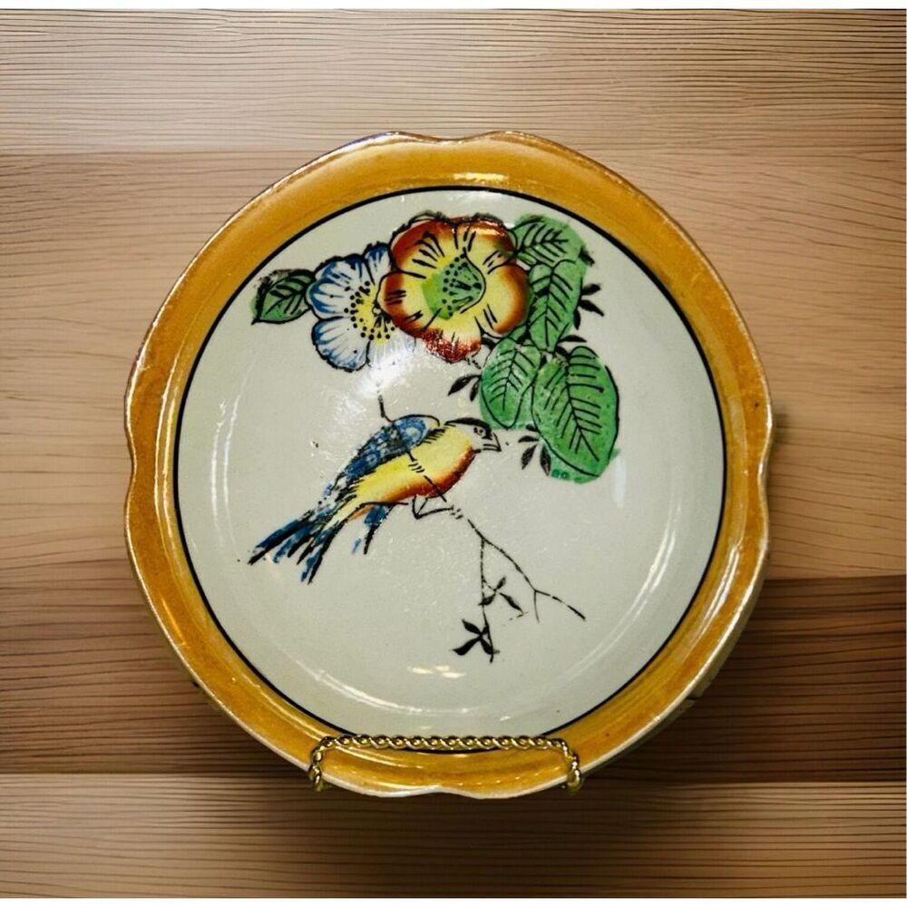 Vintage Lusterware Hand Painted Bird Bowl Japan